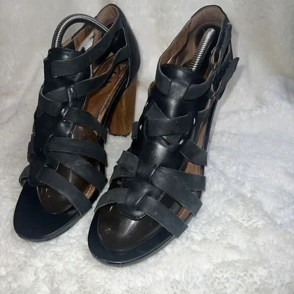Indigo By Clarks Sandals Womens 8 M Ankle Strappy Heels 64397 Black Leather - Picture 4 of 6